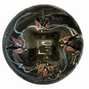 Studio Art Pottery Pedestal Bowl Abstract Splatter Raised Slip Square Base 🏺